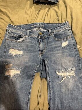 American Eagle Outfitters Distressed Light Blue Bootcut. Regular inseam